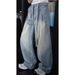 Vintage Washed Men's Jeans With Belt Loops - Relaxed Straight Leg Denim Pants For Casual Streetwear_viptrois.com