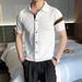 Men's Clothing Fashion Short Sleeved Shirt Slim Lapel T Shirt Top Business Casual Stitching Knitted Cardigan_viptrois.com