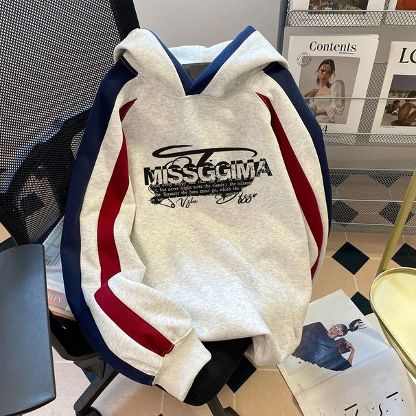 American Hooded Splicing Contrasting Sweater Men's Autumn And Winter Hip-hop Personalized Printing Casual Loose Versatile Jacket Top_viptrois.com