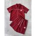 Men's Y2K American Street Style Striped Zip Up Quick Drying Short Sleeve Shirt Set Casual Two Piece_viptrois.com