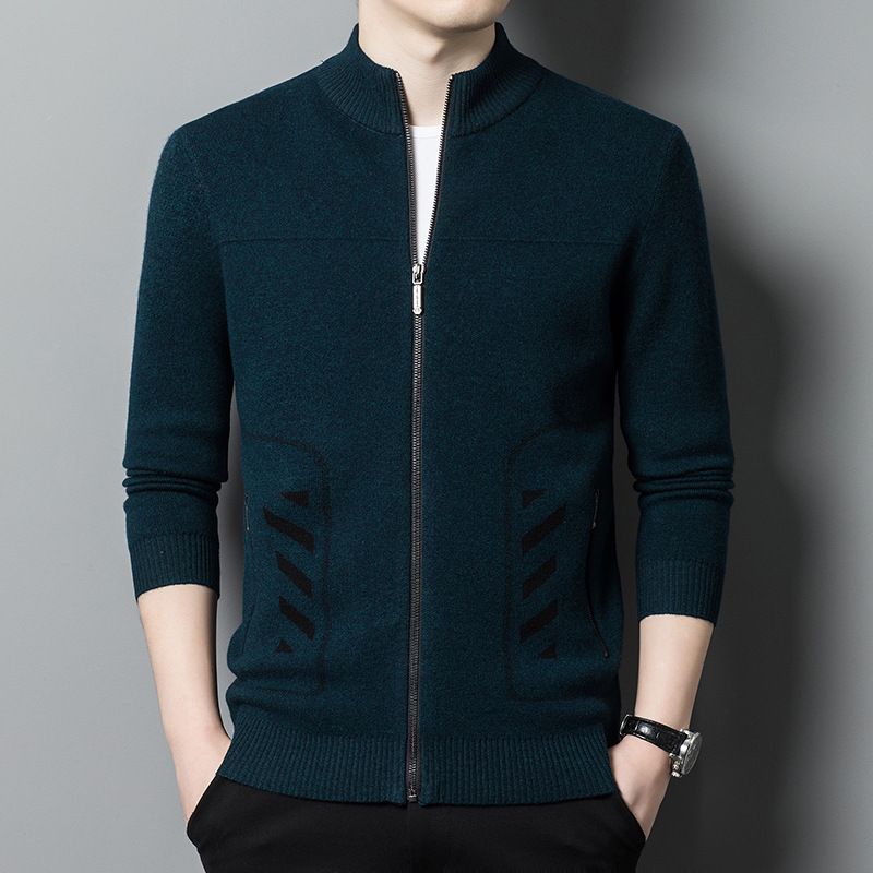 1 Aoshi Sheep Brand Pure Wool For Men, Autumn And Winter Thick Knitted Cardigan, Trendy Middle-aged Dad Men's Sweater_viptrois.com