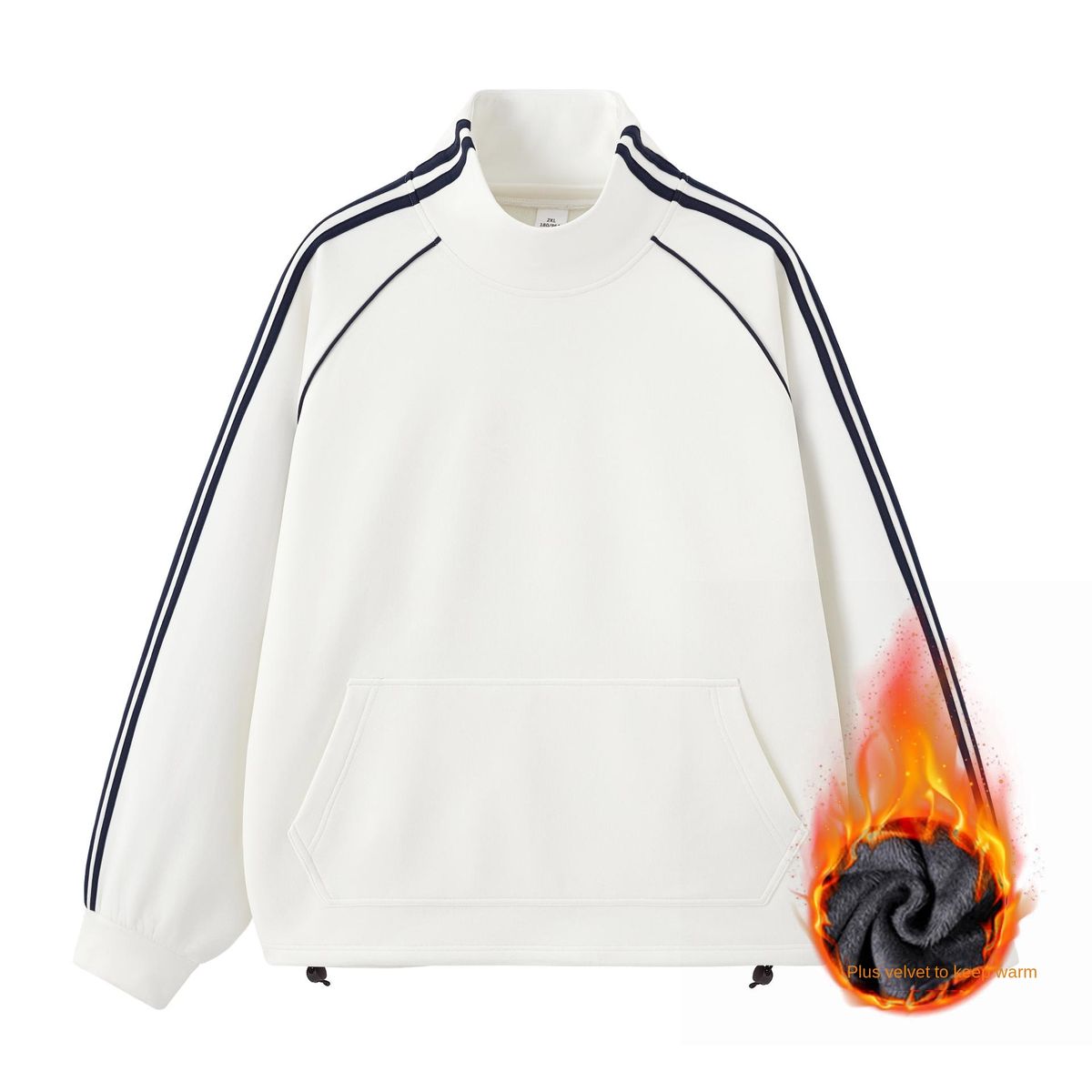 Men's Fleece American Striped Three-bar Loose Stand-up Neck Sweater Jacket_viptrois.com