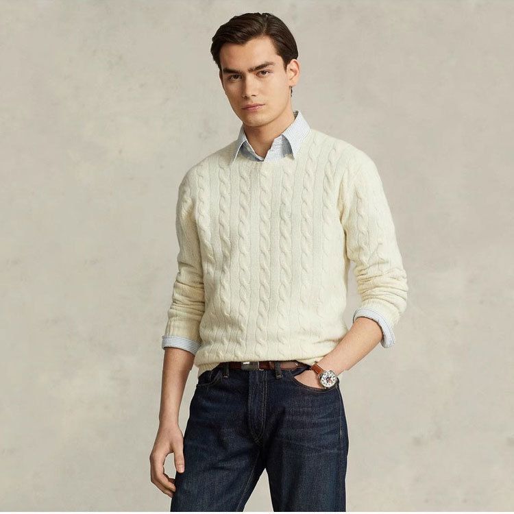 Men's Embroidered Pony Pullover Sweater – Soft Wool-Blend, Round Neck, Long Sleeve (S-XXXL, Off-White/Black/Dark Blue/Greyish/Orange)_viptrois.com