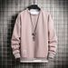 Men's Fleece-Lined Pullover Sweatshirt Winter Casual Streetwear Loose Fit Round Neck Layering Tee With Patch Detail_viptrois.com