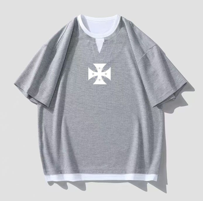 Men's Fashion Brand T Shirt Cross Printed Pattern Pullover_viptrois.com