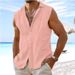 Men's Clothing Color Sleeveless Cotton And Linen Shirt Independent Station Lapel Beach Shirt Cross Border Solid Color Men's Clothing_viptrois.com