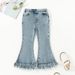 Mother & Kids Girls' Fashion Bell Bottom Jeans - Stylish Denim With Fringe Detail, Slim Fit Flared Pants For Trendy Kids_viptrois.com