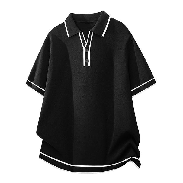 Summer Preppy Style Knitted Polo Shirt Men's Short Sleeve Collared Color Blocked Breathable Casual Loose Top Trendy New Arrival 2026_viptrois.com