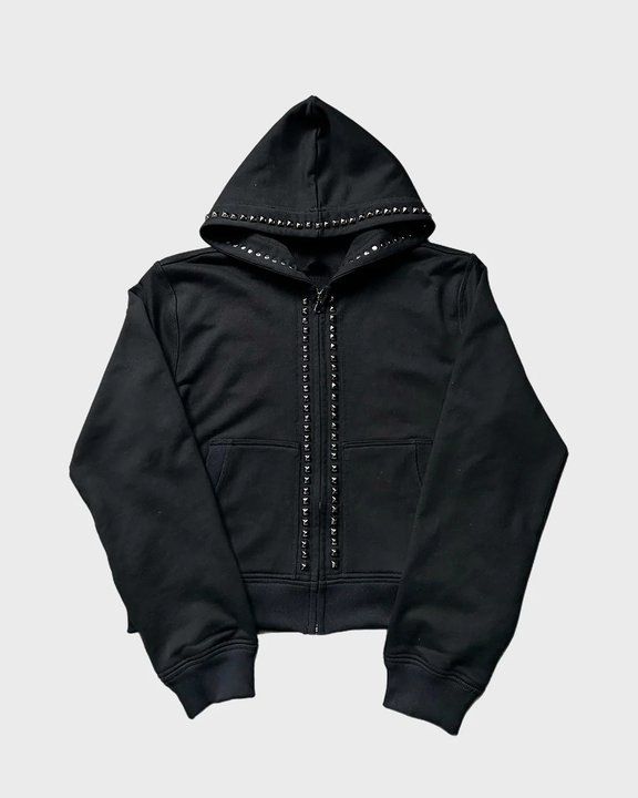 Men's Clothing Autumn And Winter New Personalized Beaded Sweatshirt Couples Same Style High Street Hip Hop Style Hooded Cardigan Sweatshirt_viptrois.com