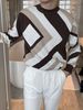Men's Geometric Color Block Pullover Sweater – Trendy Winter Knit With Unique Pattern (Black/Brown, M-3XL)_viptrois.com
