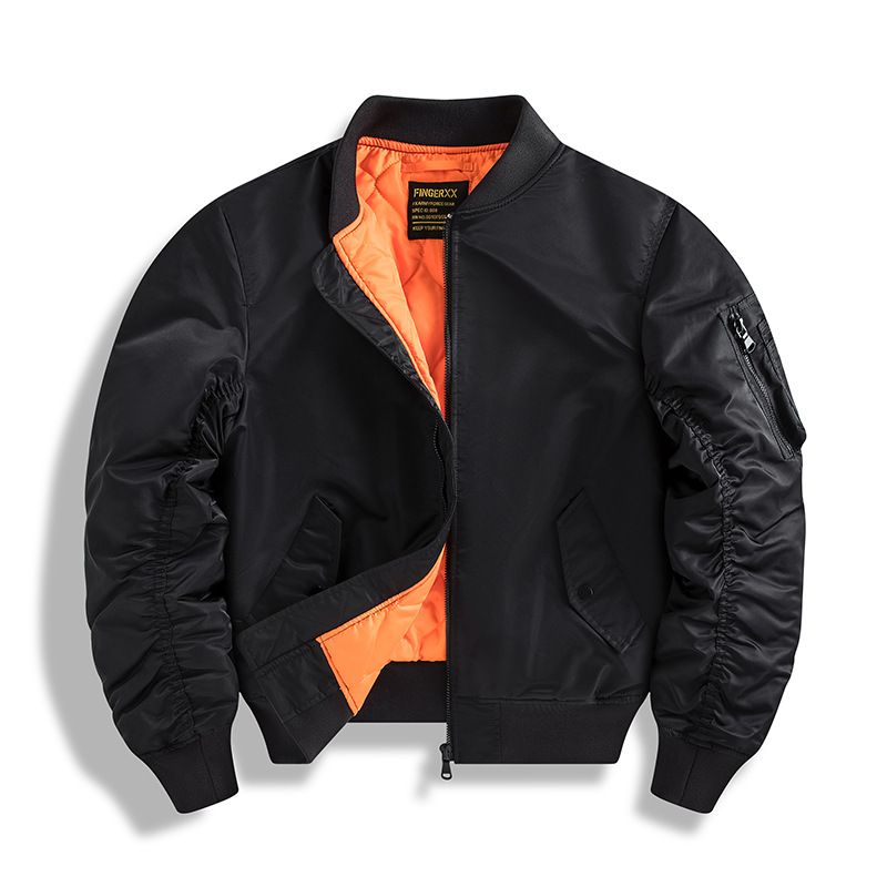 Men's Military-Inspired Bomber Jacket – Corduroy & Polyester With Stand Collar (Black, Navy, Olive, Grey)_viptrois.com