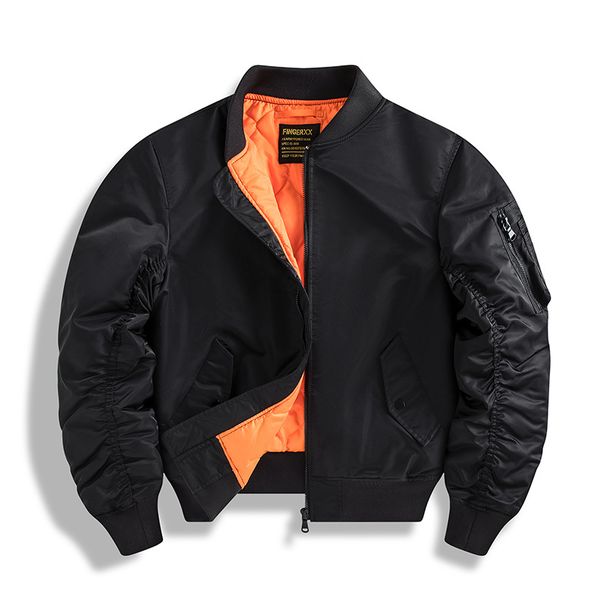 Men's Military-Inspired Bomber Jacket – Corduroy & Polyester With Stand Collar (Black, Navy, Olive, Grey)_viptrois.com