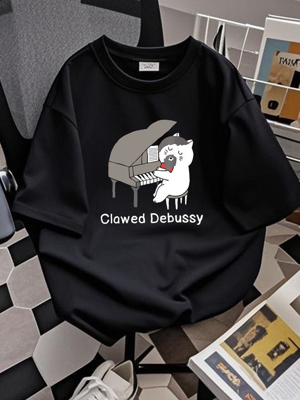 Clawed Debussy Cat Piano - Classical Music Composer Teacher T-Shirt Size S-5XL Summer Homme Streetwear Graphic Breathable Casual Fashion Unisex_viptrois.com