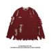 Men's Distressed Knit Sweater - Oversized High Street Fashion Pullover With Retro Asymmetrical Design, Warm Winter Casual Crewneck Jumper_viptrois.com