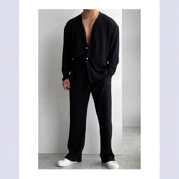Men's Clothing Commuter Suit Casual Button Shirt Long Sleeve Trousers Cool Men's Summer Outer_viptrois.com