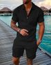 Men's Clothing New Summer Solid Color Jacquard Short Sleeve Men's Fashion Casual Lapel Suit_viptrois.com
