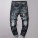 Loom Trendy Brand Ripped Patch Jeans For Men, Export , Distressed P, Graffiti Personality Fashion Long_viptrois.com