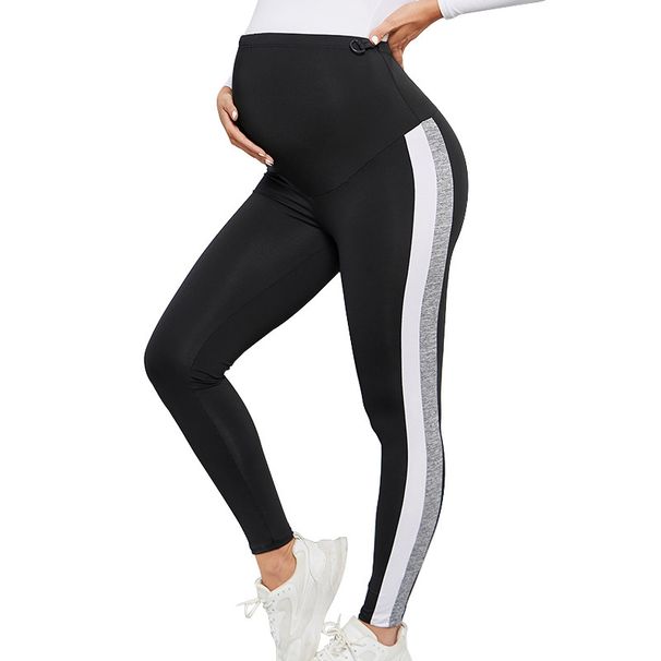 Family matching black color matching maternity trousers high waist hip lift elastic nine-point leggings adjustable maternity wear_viptrois.com