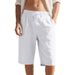 Men's Clothing Linen Shorts Drawstring Elastic Waist Straight Leg Solid Color Breathable Daily Beach Seven Point Casual Shorts_viptrois.com