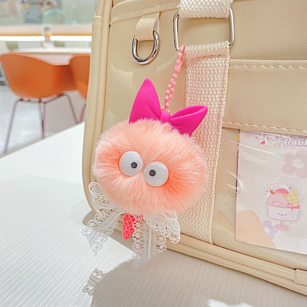New Arrival Colorful Little Monster Plush Doll Pendant Cute Bow Cartoon Doll Ice Cream Keychain Pendant_viptrois.com