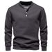 Men's Fleece-Lined Waffle Knit Baseball Collar Sweatshirt - Soft & Warm Pullover For Casual Wear (White, Navy, Black, Khaki, Denim Blue)_viptrois.com