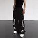 Gothic Y2k Print Jogger Pants For Men & Women - Loose Fit, Drawstring Waist, Flared Leg, Fleece-Lined, Punk Style Streetwear (Black/White/Gray)_viptrois.com