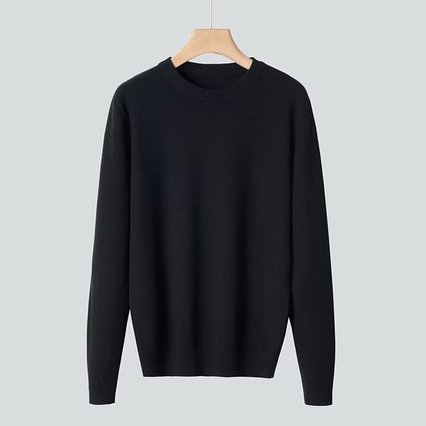 Men's Clothing Slim Fit Round Neck Sweater Lightweight Knit Pullover For Spring & Autumn - Soft Modal Blend Fabric With Ribbed Hem - Casual Wear_viptrois.com