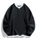 "Men's Contrast V-Neck Waffle Sweatshirt – Oversized Two-Tone Pullover With Drop Shoulder (Black/Grey/Khaki, M-3XL)"_viptrois.com