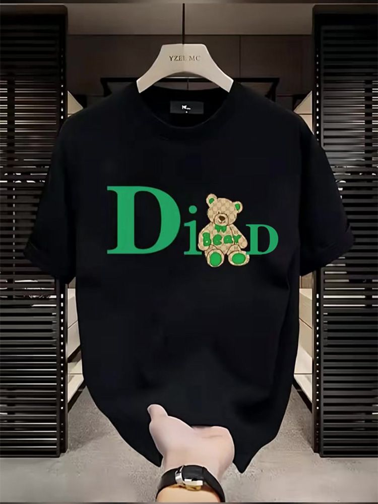 Popular Trendy Brand Short Sleeved Bear Letter Hong Kong Style Half Sleeved Round Neck Heavy Comfortable T Shirt For Men And Women_viptrois.com