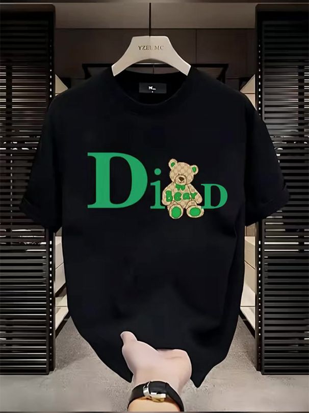 Popular Trendy Brand Short Sleeved Bear Letter Hong Kong Style Half Sleeved Round Neck Heavy Comfortable T Shirt For Men And Women_viptrois.com