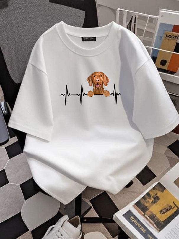 Funny Dog Heartbeat For Vizsla Lovers T-Shirt Slightly Streetwear Fashion Casual Soft Versatile Unisex Stretched Comfortable Graphic_viptrois.com