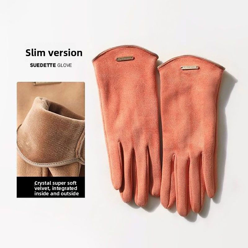 Japanese Women Fleece Lined Thickened Cycling Driving Touchscreen Suede Warm Cold-Proof Gloves Winter_viptrois.com