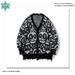 Grunge Skull Print Cardigan – Distressed Fringe Oversized Sweater (Gothic, Unisex, V-Neck)"_viptrois.com