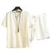 Men's Cotton Linen Short Sleeve Shirt And Shorts Set Chinese Style Loose Large Size Collar Shirt Summer Leisure Sports Two-Piece Suit_viptrois.com
