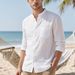 Men's Clothing Solid Color Men's Shirt Casual Cardigan Stand Collar Linen Loose Casual Retro Men's Shirt_viptrois.com