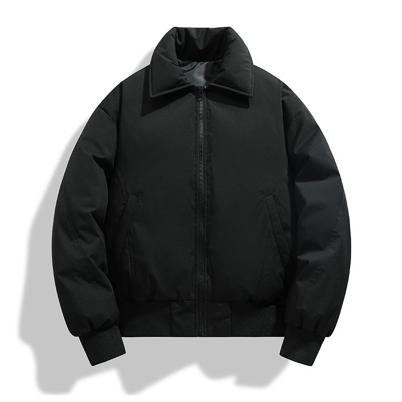 Men's Winter Short Puffer Jacket Retro Baseball Style Coat Loose Thickened Warm Casual Outerwear_viptrois.com