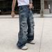 Men's Clothing American European And American Trendy Brand Dirty Washed Wide Leg Pants Ripped Jeans Men's Handsome High Street Loose Straight Trousers_viptrois.com