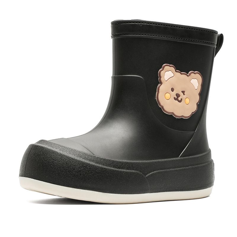 Kids' Bear Print Rain Boots – Non-Slip Waterproof Rubber Shoes For Boys & Girls (Ages 2-7, Colors: Black/White/Yellow/Camel, Sizes 30/31-34/35)_viptrois.com