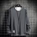 Men's Embroidered Cotton Long Sleeve T-Shirt – Minimalist Crewneck Tee (M-3XL, White/Grey/Black/Blue)_viptrois.com