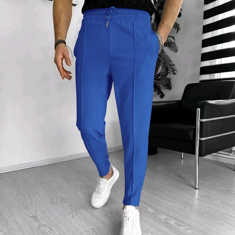 Men's Clothing Summer New Men's Waffle Drawstring Sports Casual Trousers Men_viptrois.com