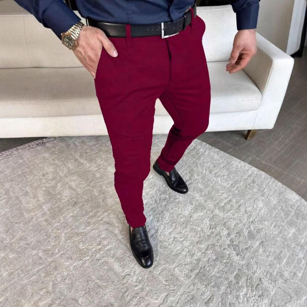 Cross-border European And American Casual Tro, Trendy Solid Color Slim-fit Men's Pants, Loose Straight-leg Suit_viptrois.com