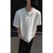 Men's Clothing Summer Texture Waffle Minimalist Solid Color Short Sleeved T Shirt Lazy Heavy Bottoming Shirt_viptrois.com