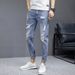 Ripped Jeans Men Summer Nine Points Slim Straight Loose Casual New Thin Style Beggar Pants_viptrois.com