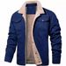 Men's Fleece-Lined Workwear Jacket - Stylish Winter Casual Coat With Multiple Pockets, Slim Fit, Long Sleeve (Black, Navy, Gray, Olive,_viptrois.com