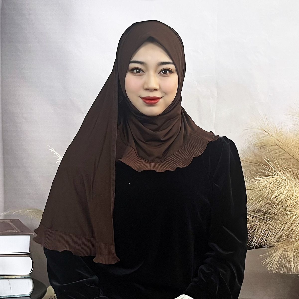 Women's Hijab solid color chiffon long scarf pullover single layer ruffle women's wrap comfortable scarf women's_viptrois.com