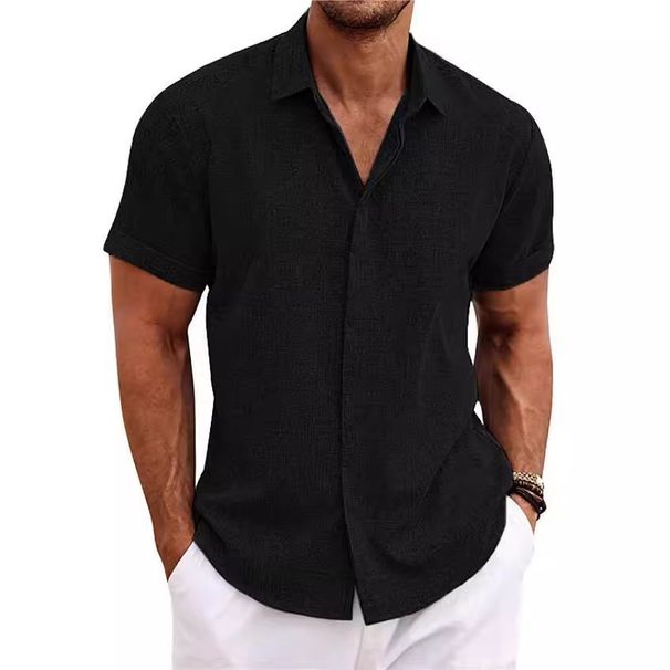 2024 European And American Cross-Border Men's Double Placket Cotton Linen Cardigan High-Quality Solid Color Shirt Summer_viptrois.com