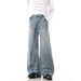 Vintage Washed Denim Jeans For Men And Women, Relaxed Fit Straight Leg Trousers With Button Fly, Comfortable Loose Wide Leg Pants_viptrois.com