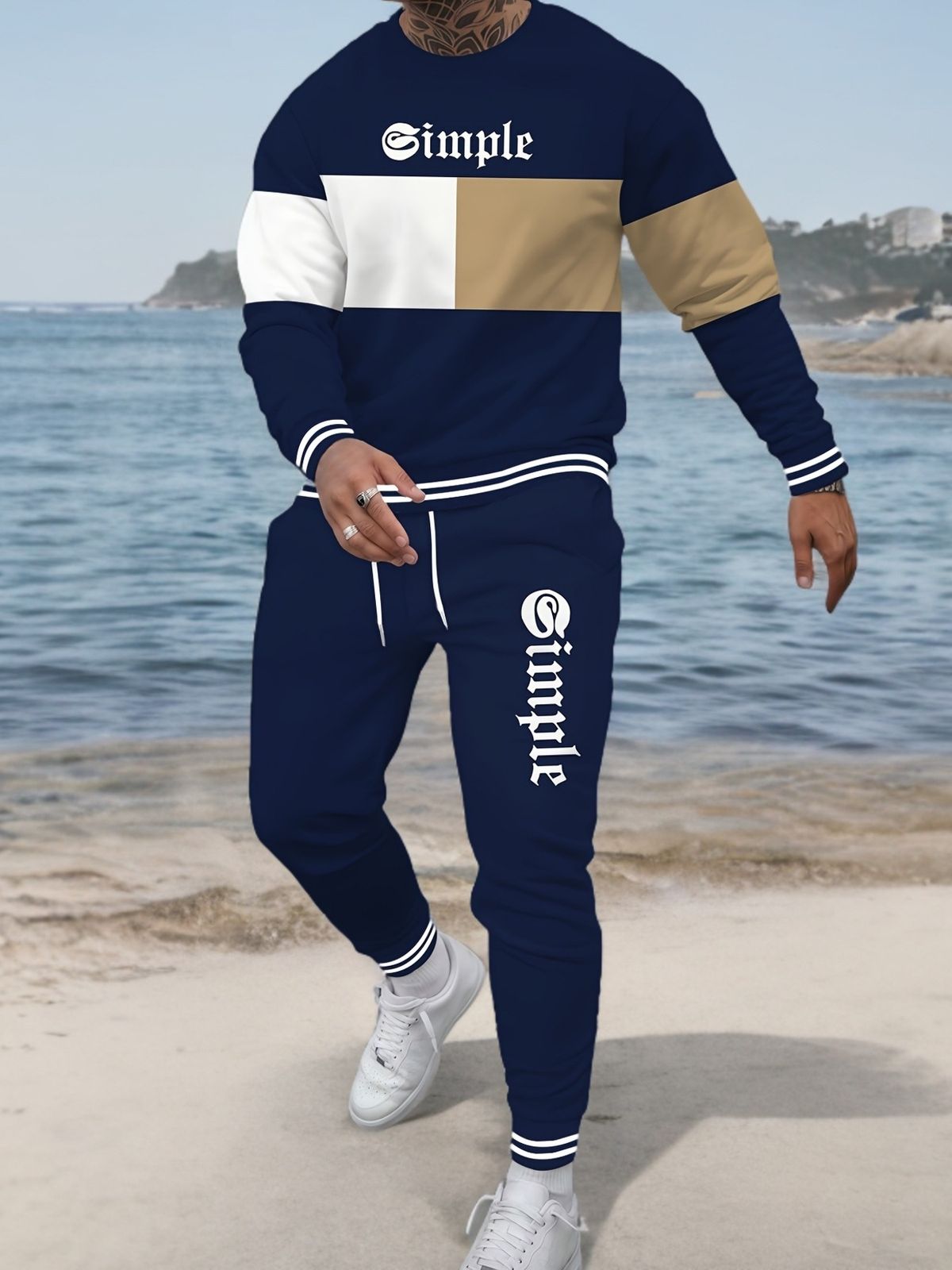 Men's Clothing Round Neck Sweatshirt Trousers Suit Simple Casual Crewneck Sweatshirt & Jogger Pants Set - Stylish Comfort Fit For Everyday Wear_viptrois.com