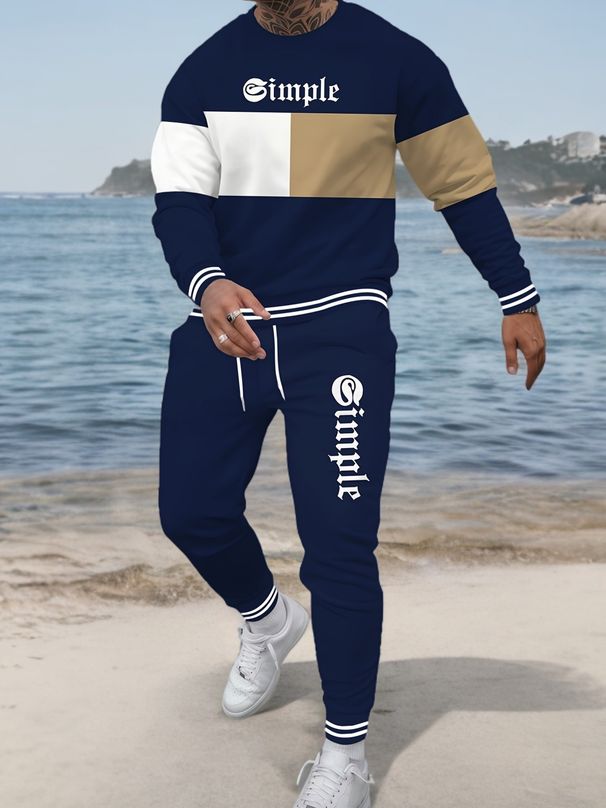 Men's Clothing Round Neck Sweatshirt Trousers Suit Simple Casual Crewneck Sweatshirt & Jogger Pants Set - Stylish Comfort Fit For Everyday Wear_viptrois.com