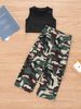 Mother & Kids European and American cross-border fashion suit trendy vest + camouflage hip-hop overalls two-piece set trendy girls YM118_viptrois.com